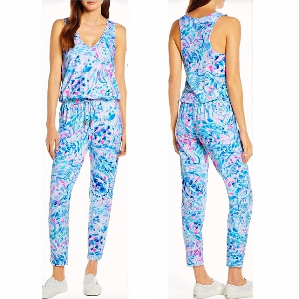 Lilly Pulitzer Donna‎ Romper Jumpsuit Blue Pink Floral Sleeveless V-Neck XS